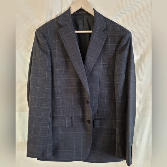 Calvin Klein X Slim Fit blue windowpane print 3 piece Size 44R Coat 36R Pant - Picture 2 of 16